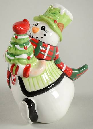 Holly Hat Snowman Running Tumbling Snowman Figurine