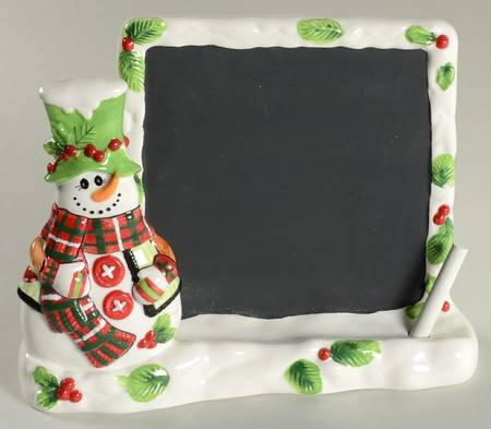 Holly Hat Snowman Chalk Board Figurine