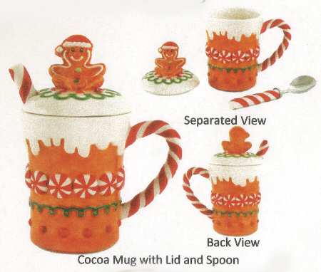 Gingerbread Village Figural Mug with Lid & Spoon