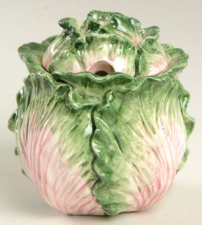 Cabbage Leaf Green Sugar Bowl & Lid