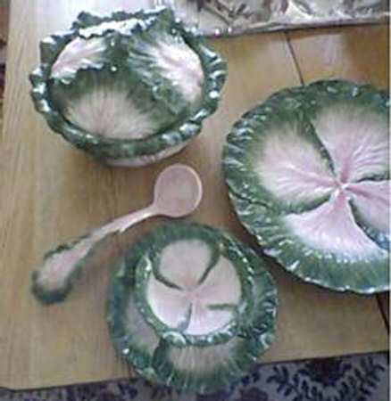 Cabbage Leaf Green Tureen & Lid w/Ladle