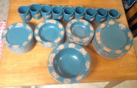 Seafare Tera Cotta on Teal Dinner Plate