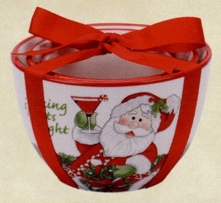 Candy Cane Santa (3 Piece) Nesting Bowl Set (two 4" & one 5")