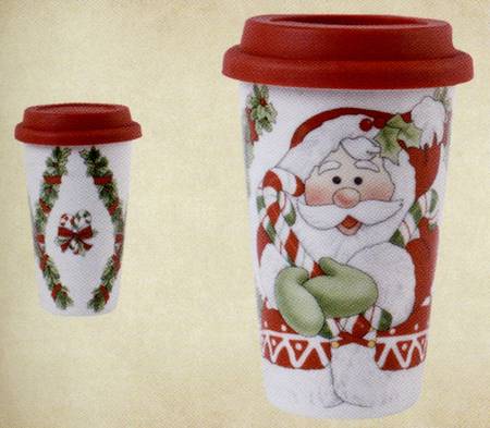 Candy Cane Santa Travel Mug & Plastic Lid