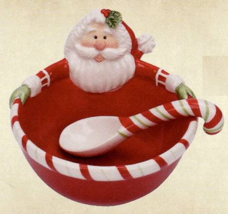 Candy Cane Santa Dip Bowl W/Spoon