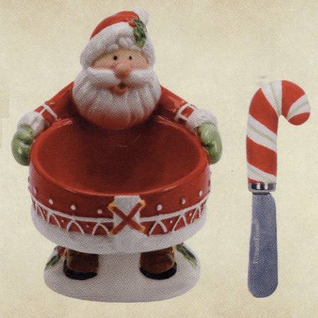 Candy Cane Santa Dip Bowl & Spreader Set