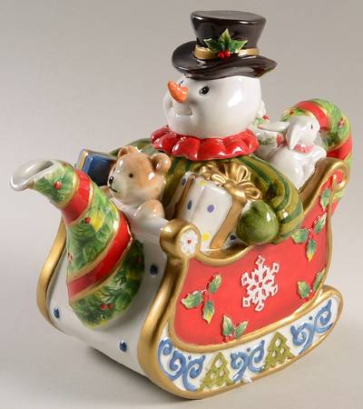 Christmas Snowman Figural Teapot & Lid