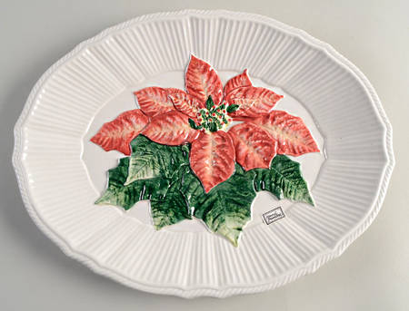 Old World Christmas Poinsettia 14" Oval Serving Platter