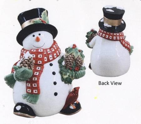 Holly Berry Snowman Figural Cookie Jar & Lid