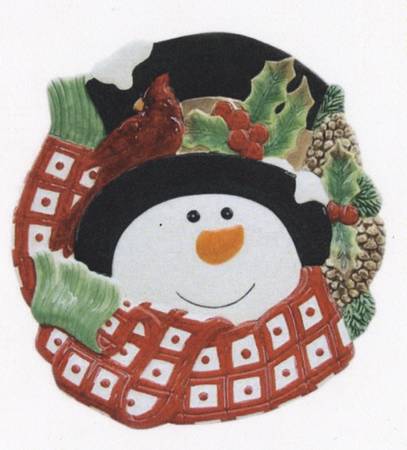 Holly Berry Snowman Figural Canape Plate