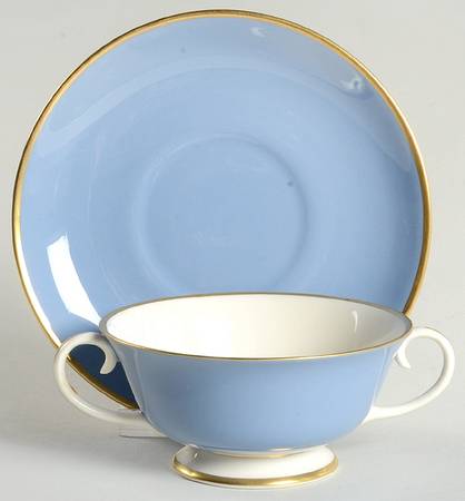Sylvan-California Dutch Blue (Rim) Footed Cream Soup Bowl & Saucer Set