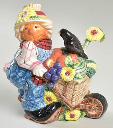 Scarecrow Figural Sugar Bowl with Lid & Spoon