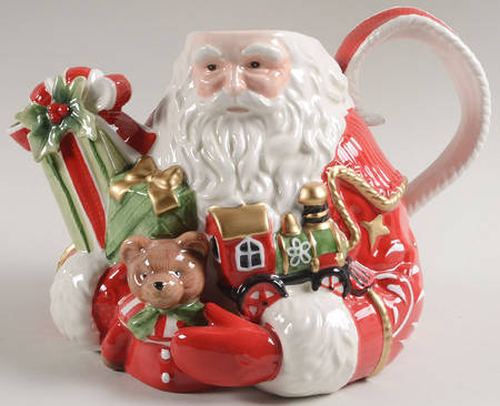 Poinsettia Santa Figural Teapot No Lid