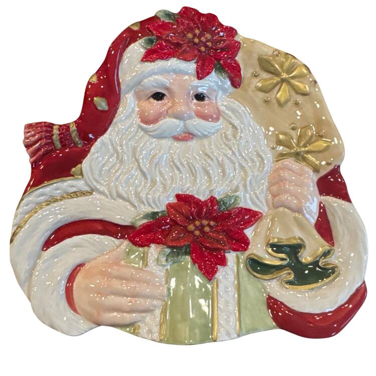 Poinsettia Santa 9" Figural Platter