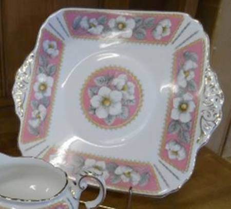 Christmas Rose Coral Handled Cake Plate