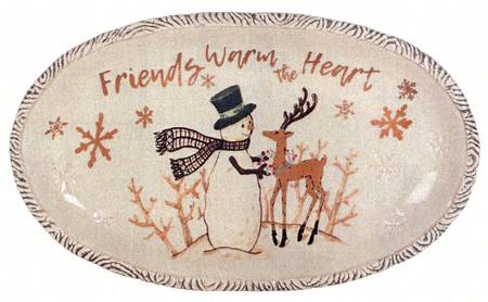 Wintry Woods Snowman 13" Oval Tray