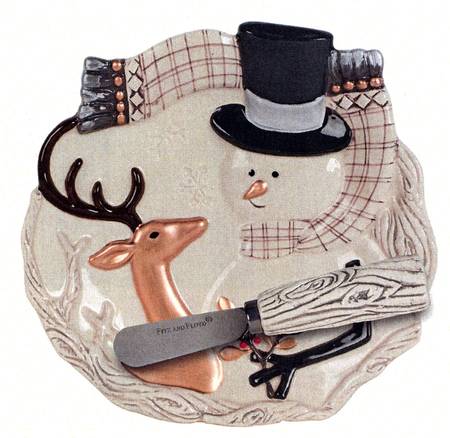 Wintry Woods Snowman Snack/Canape Plate & Spreader