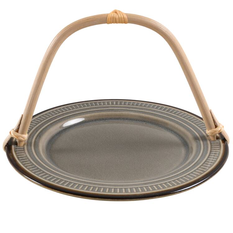 Biscotti Gray 5 3/8"-5 5/8" Bamboo Handled Serving Plate  HC