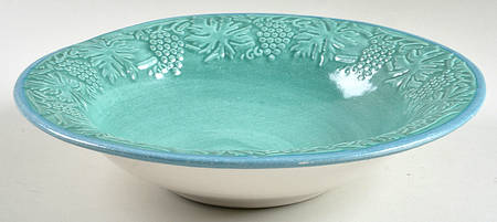 Grape Garland Embossed Green (Blue Trim) Large Rim Soup Bowl
