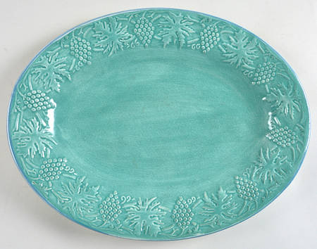 Grape Garland Embossed Green (Blue Trim) 14" Oval Serving Platter