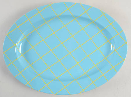 Windowpane-Yellow on Turquoise 14" Oval Serving Platter