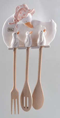 Gladys Duck Hanging Utensil Holder w/3 Wood Utensils