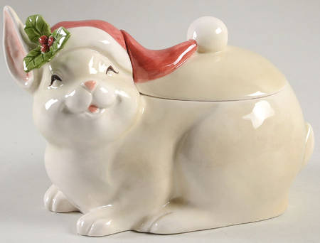 Happy Christmas Rabbit Figural Box & Lid