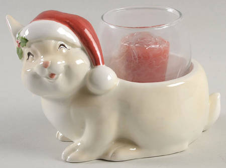 Happy Christmas Rabbit Votive Candleholder with Glass Globe