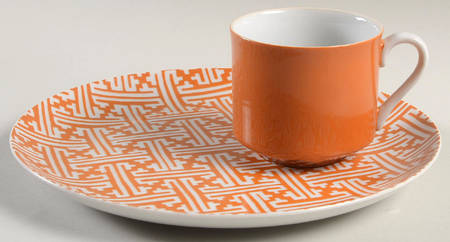 Oriental Geometric Butterscotch Snack Plate & Cup Set
