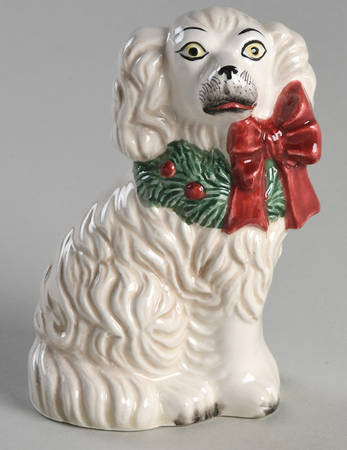Staffordshire Christmas Dog Figural Salt Shaker