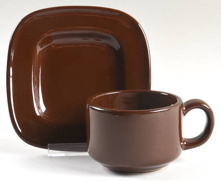 Quadrille Brown  (Earthenware) Flat Cup & Saucer Set