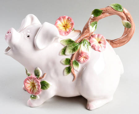 Pigs and Petunias Teapot & Lid