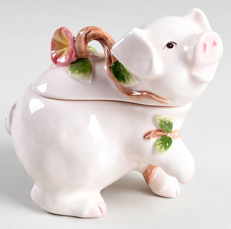 Pigs and Petunias Sugar Bowl & Lid