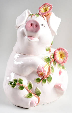 Pigs and Petunias Cookie Jar & Lid