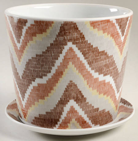 Flame Stitch Brown 5" Flower Pot & Underplate