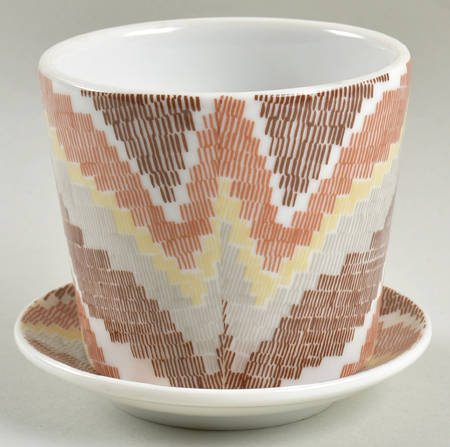 Flame Stitch Brown 3" Flower Pot & Underplate