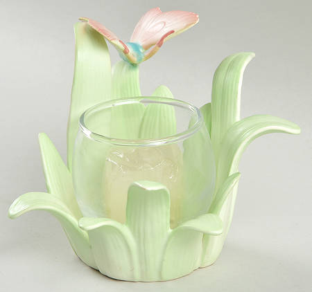 Pastel Butterflies Votive Candleholder with Glass Globe