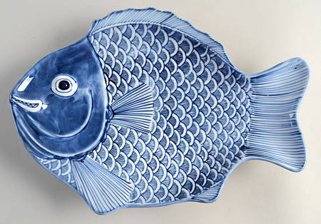 Fishes Blue 14" Fish Shaped Platter