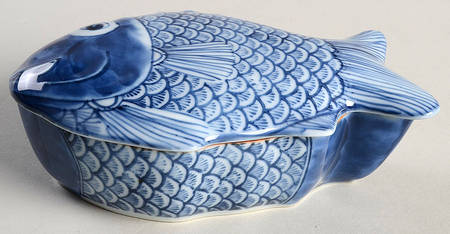 Fishes Blue Figural Box & Lid