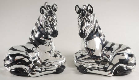 Zebra Silver Finish Figural China Bookend - Set of 2