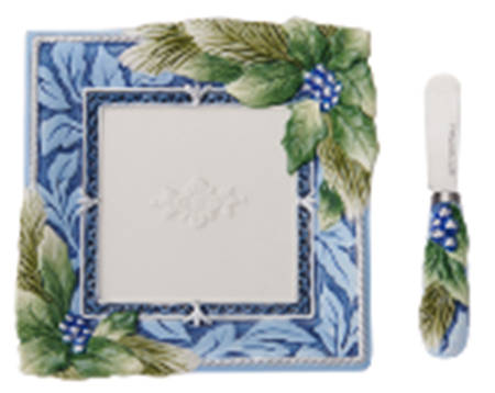 Holiday Home Blue Snack/Canape Plate & Spreader