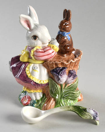 Busy Bunnies Sugar Bowl & Lid W/Spoon