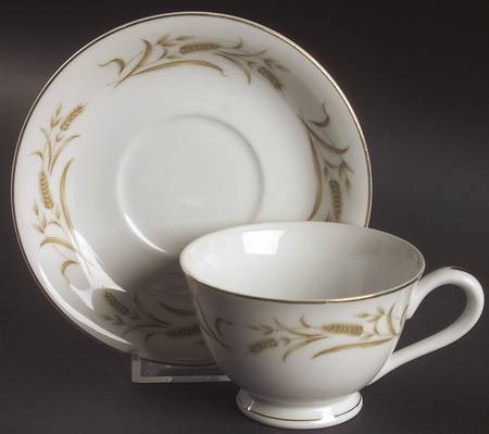 Golden Wheat (Gold Trim) Footed Cup & Saucer Set