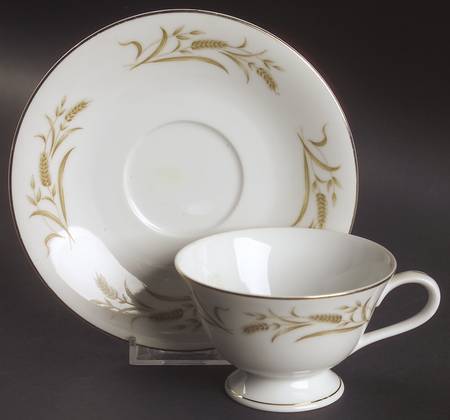 Golden Wheat (Gold Trim) Footed Cup & Saucer Set