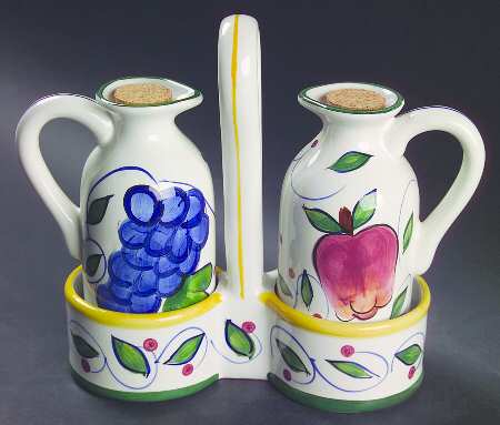 GAN1 Oil & Vinegar with Cork Stoppers and Handled Tray