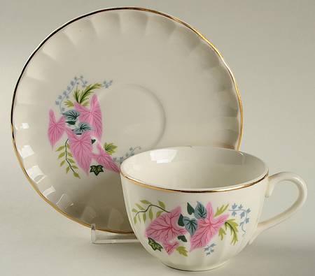 Pink Caladiums Flat Cup & Saucer Set