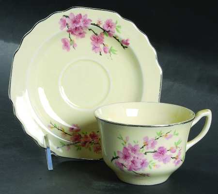 Peach Blossom (Lido, Cream, Platinum) Flat Cup & Saucer Set