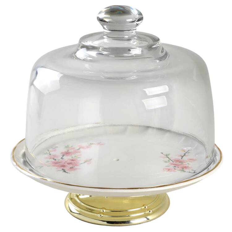 Peach Blossom (Bolero) 6 1/2"-7 1/2" Footed Cheese Plate w/ Glass Dome HC