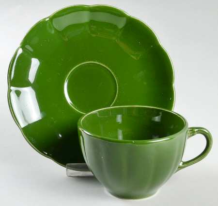 Petalware Dark Green Flat Cup & Saucer Set