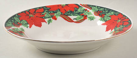 Christmas Holly (Green Stamp) Rim Soup Bowl